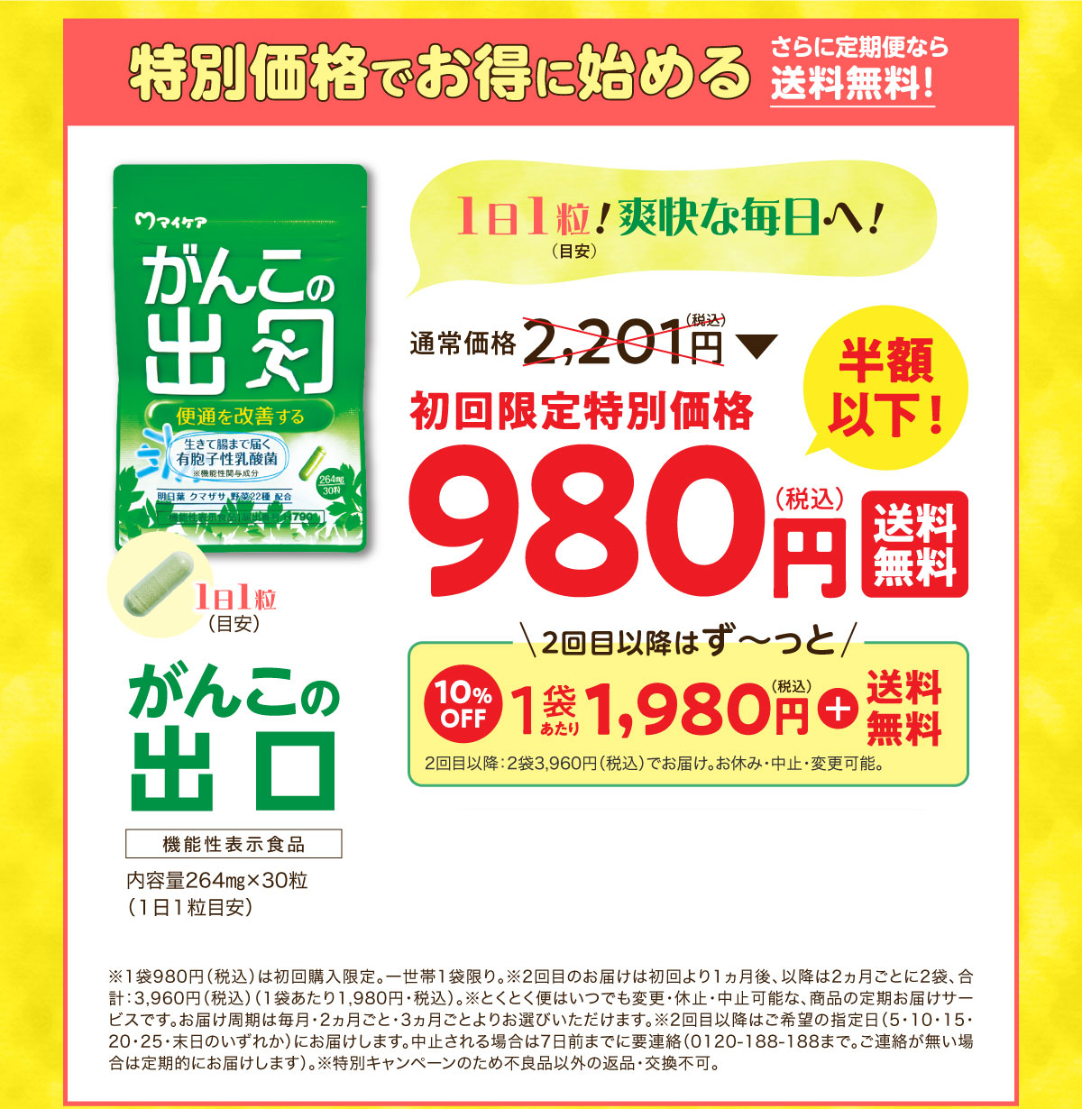 特別価格でお得に始める さらに定期便なら送料無料 がんこの出口