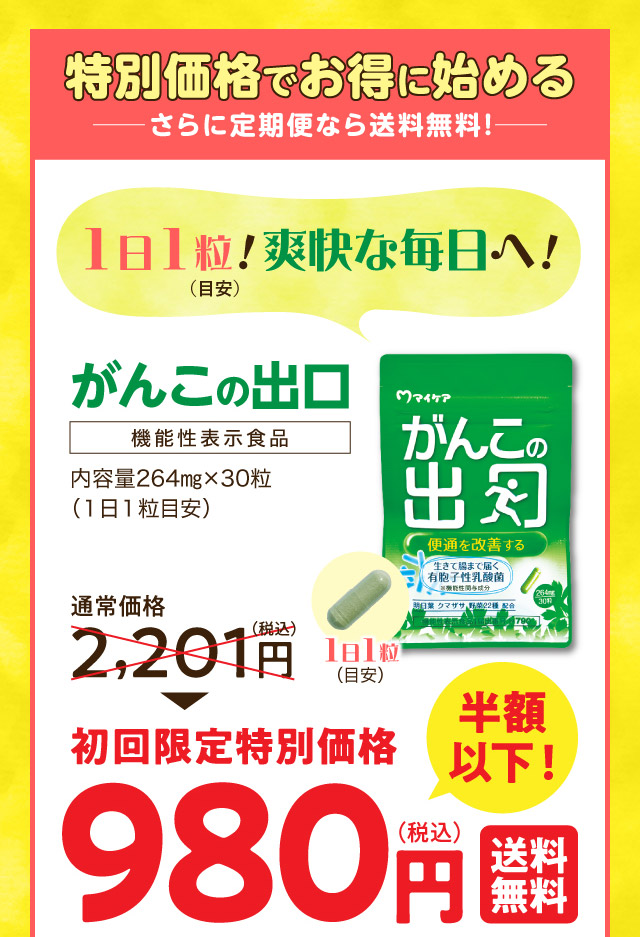 特別価格でお得に始める さらに定期便なら送料無料 がんこの出口