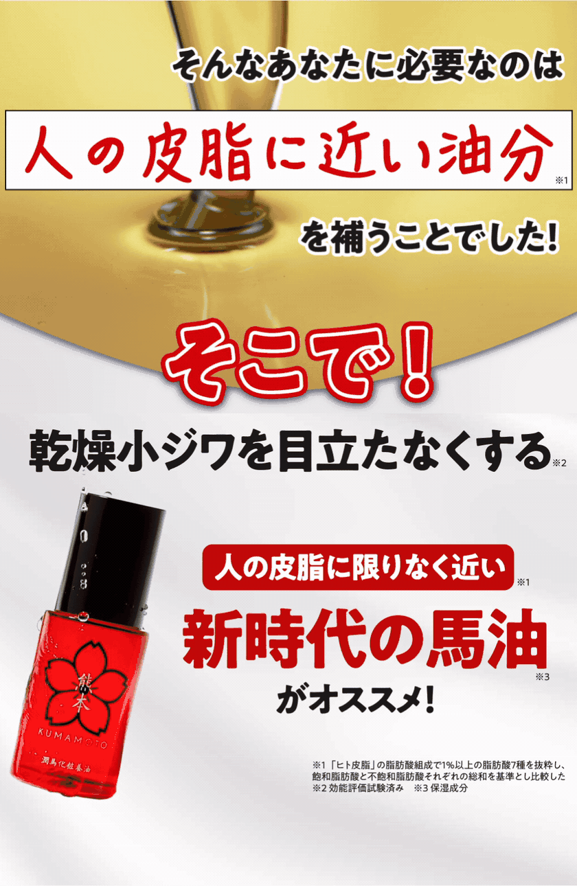 乾燥小ジワを目立たなくする新時代の馬油 KUMAMOTO 潤馬化粧養油
